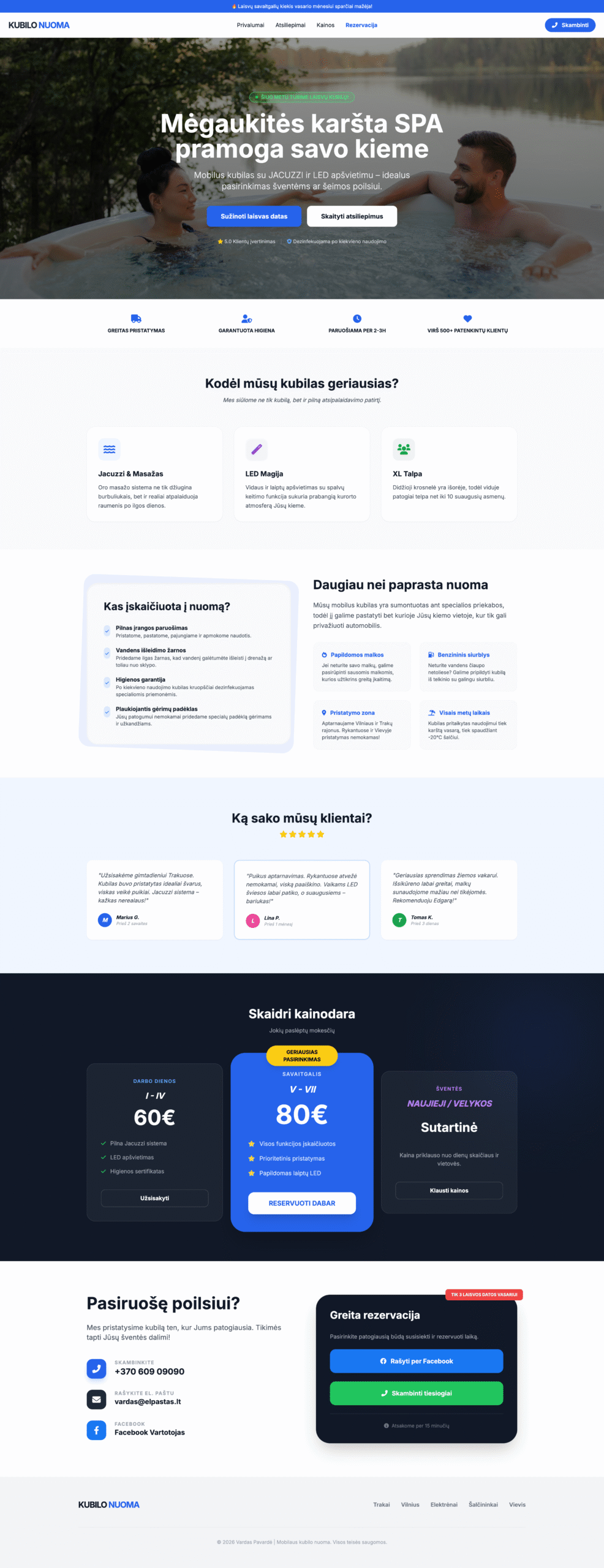 Kubilo nuoma projektas - pilnas svetainės dizaino maketas